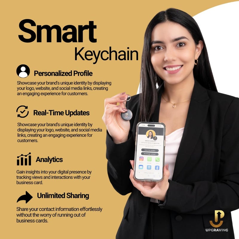 Upgraving Smart Keychain Digital Business Card - Intelligent Tap to Share Contact Info Keychain- Waterproof NFC Tag- Personalized Digital Profile- Share Info  Social Media  Apps  payments  and more - Image 2